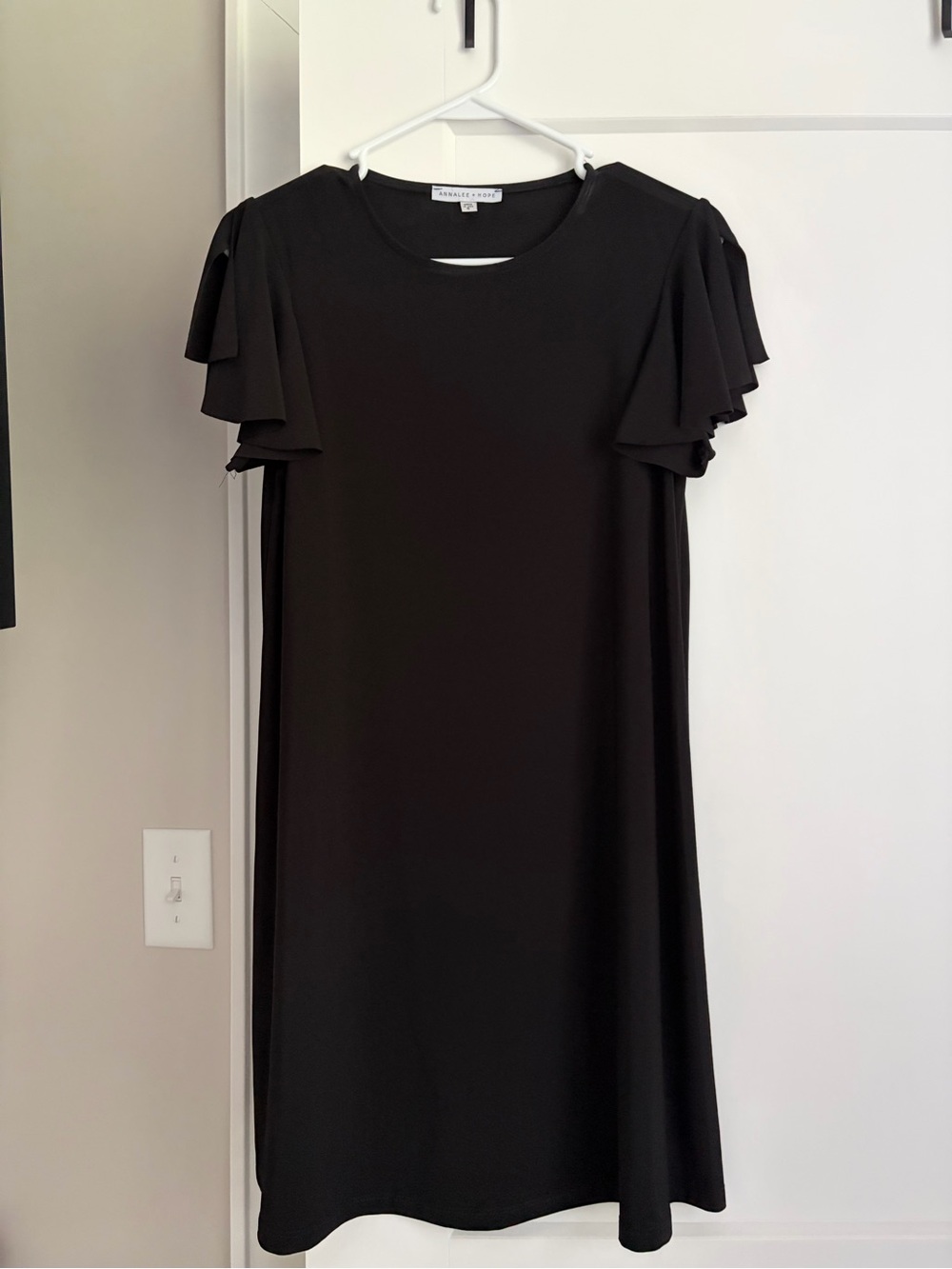 Annalee + Hope Black Midi Dress with Ruffle Sleeves